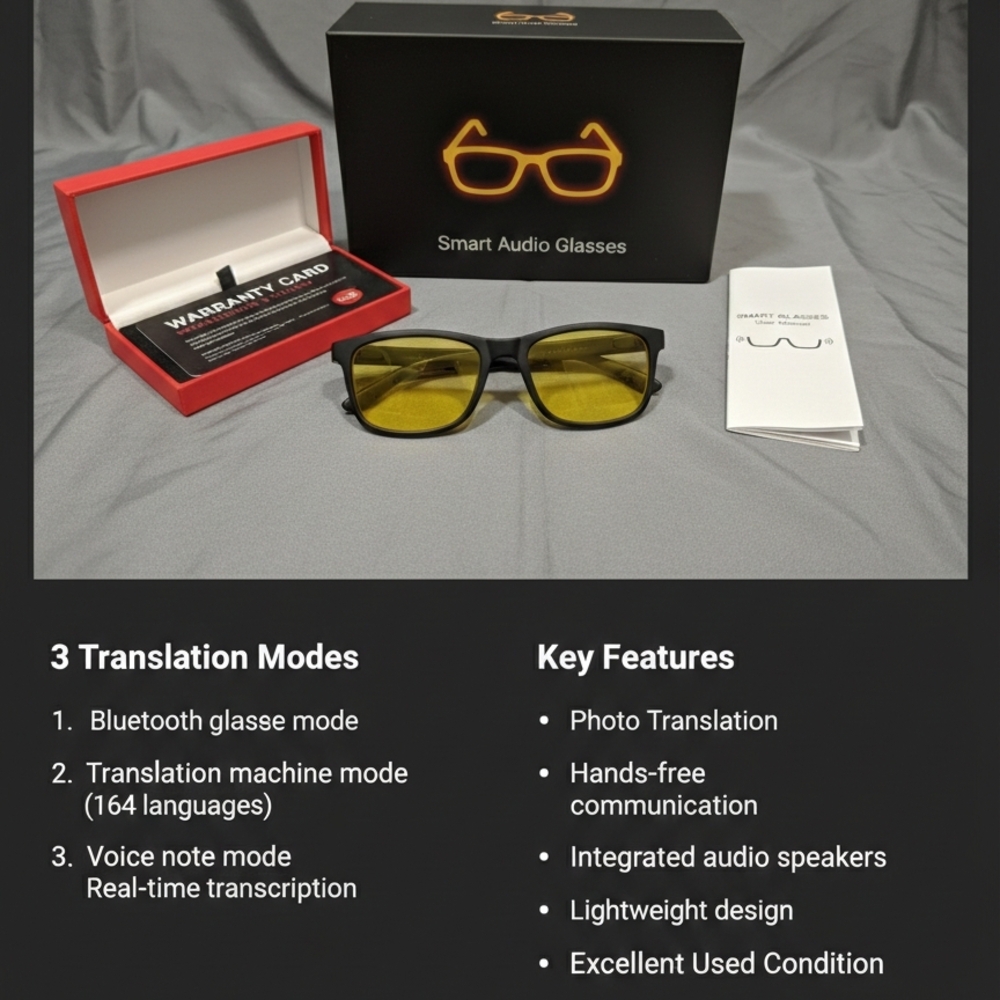 Smart Audio Glasses with Black Frame and Yellow Lenses